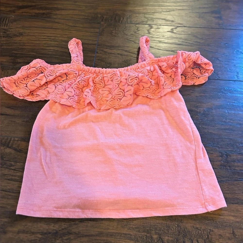 Girls coral pink cold-shoulder top (fits girls age 10-12)